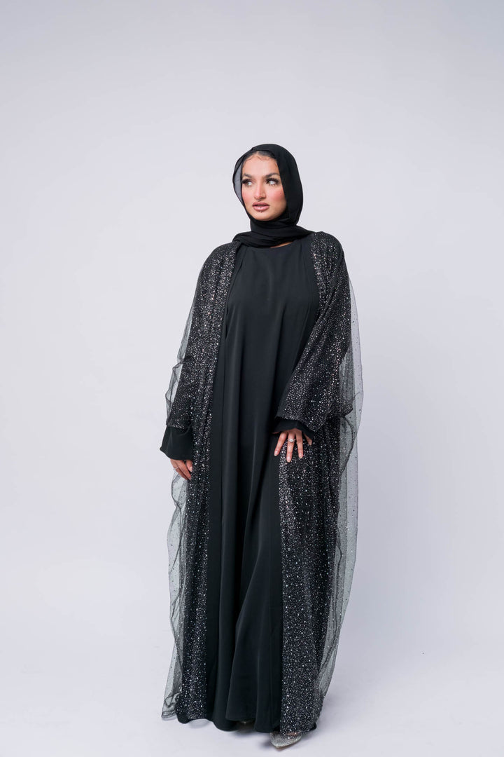Black luxury abaya with shimmer effect – modest clothing for women