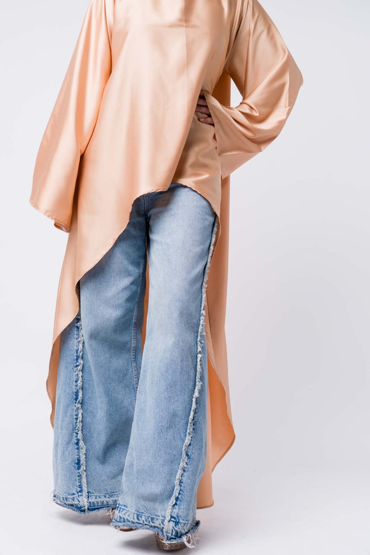 Stunning front cut abaya dress in satin bronze
