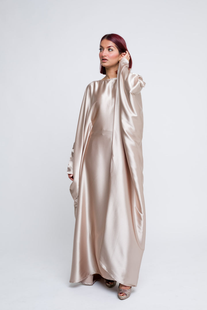 High quality satin abaya in neutral blush tone