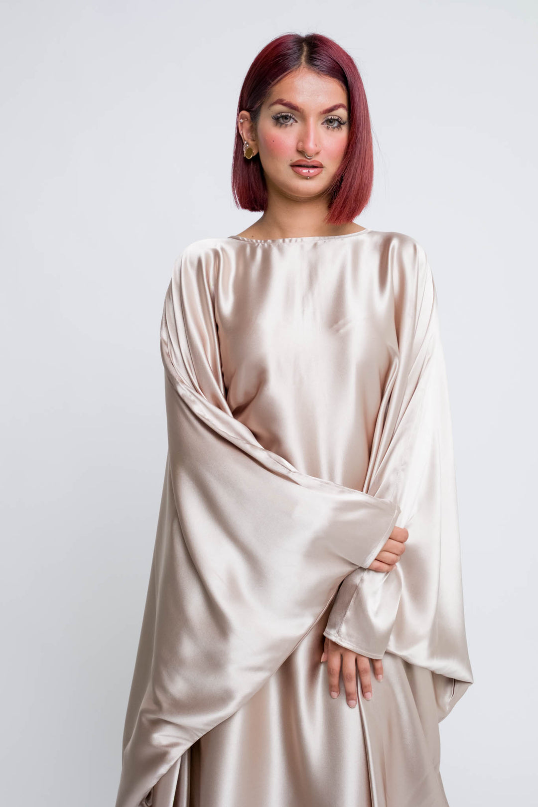 Satin abaya with adjustable waist belt