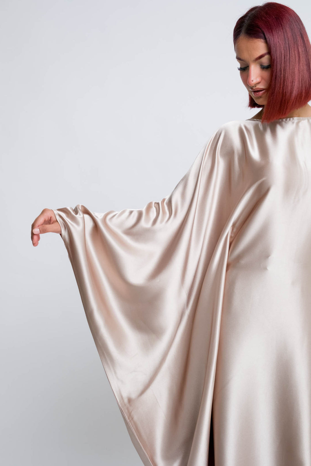 Modest fashion satin abaya in champagne tone