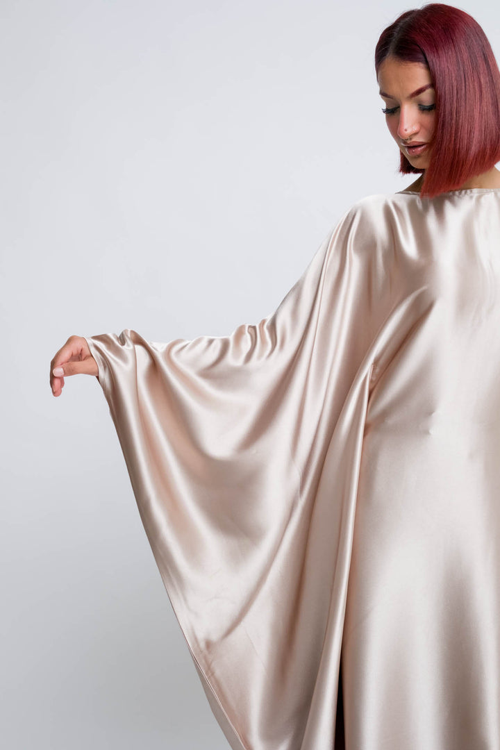 Modest fashion satin abaya in champagne tone