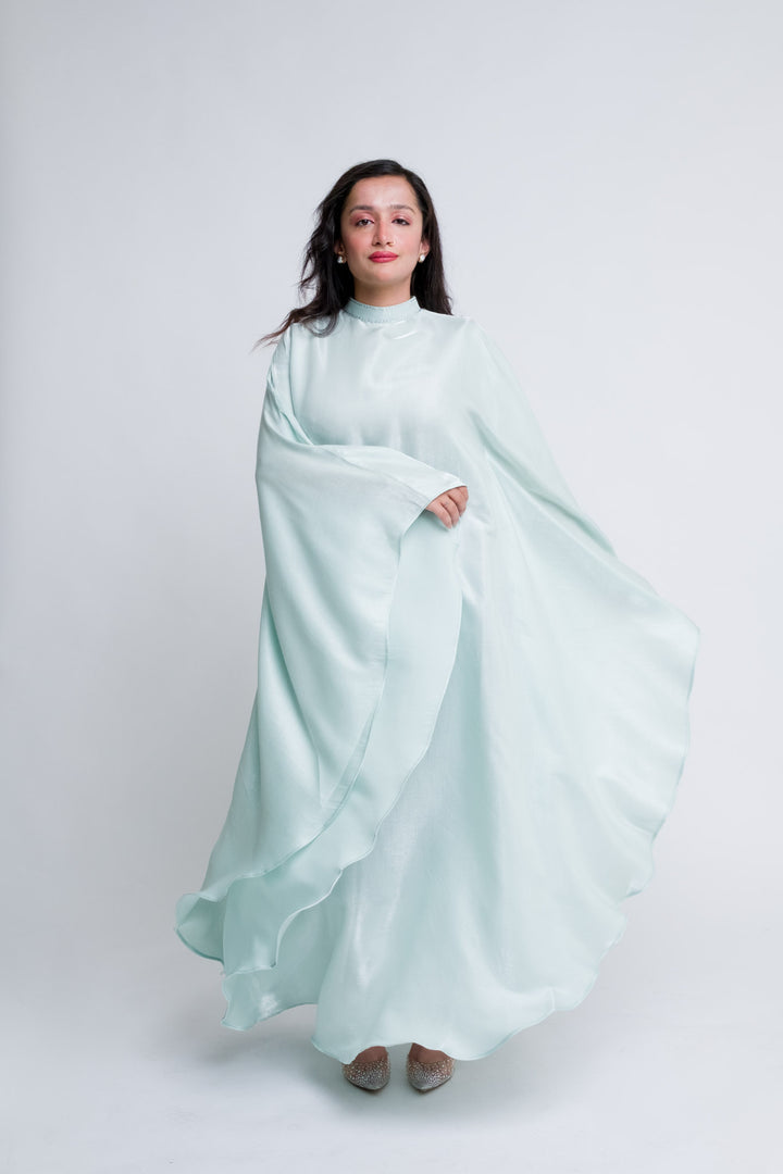 Icy pistachio green kaftan for Eid or evening events