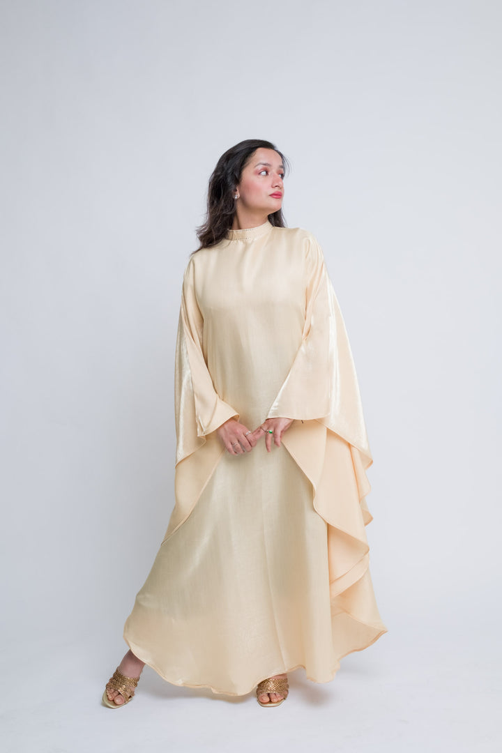 Champagne blush butterfly kaftan with rhinestone collar