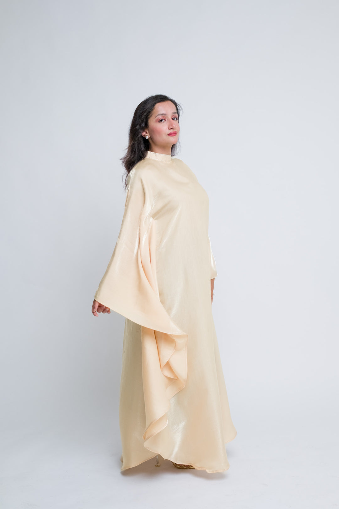 Soft satin kaftan for modest event wear