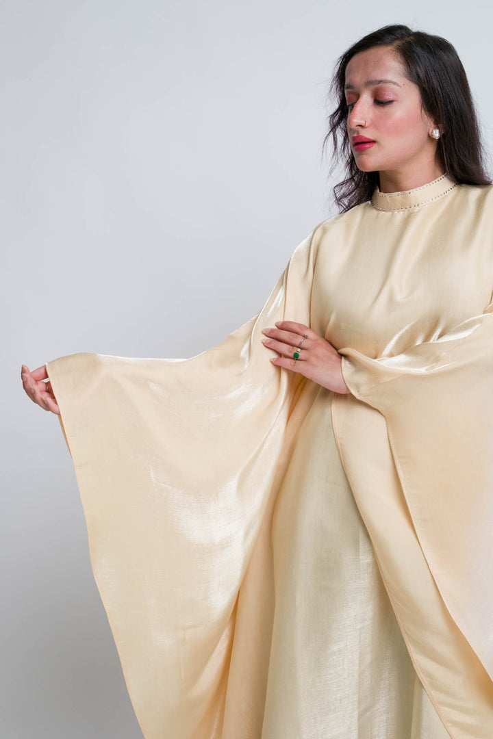 Silky butterfly cut kaftan in glossy champagne tone