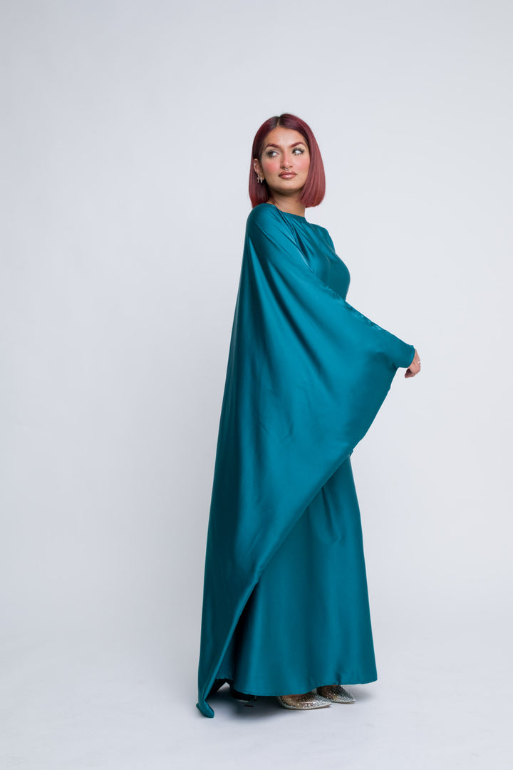 Premium satin emerald teal modest butterfly abaya