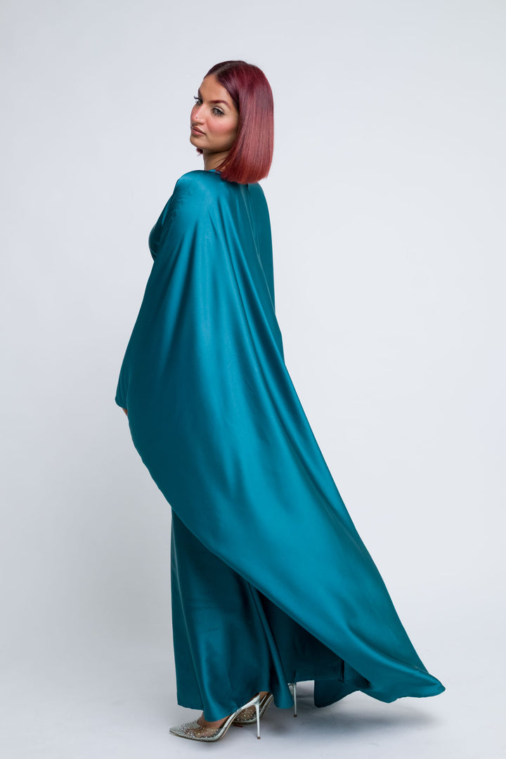 Floor length butterfly abaya in radiant emerald