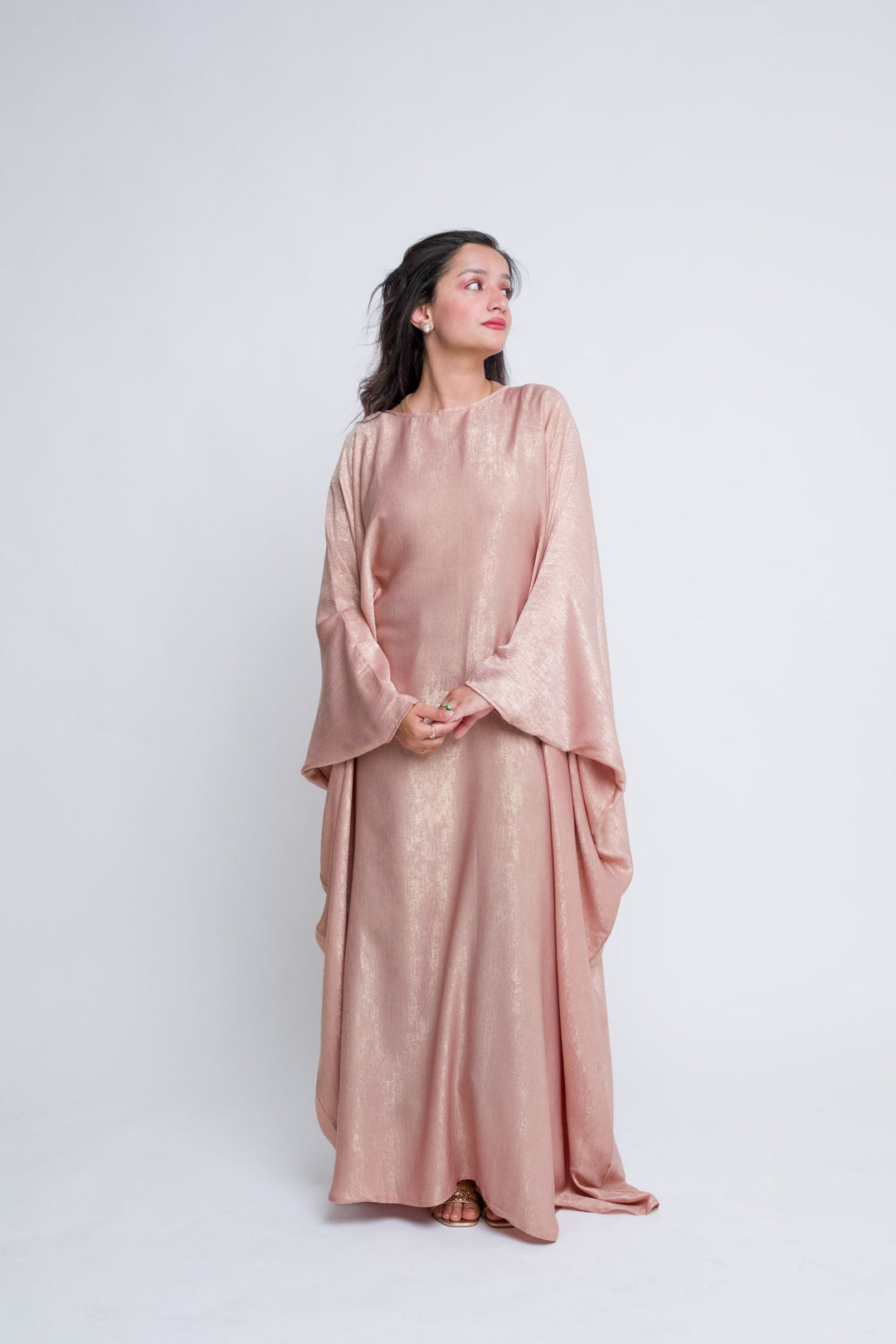 Shimmer satin abaya perfect for weddings or Eid