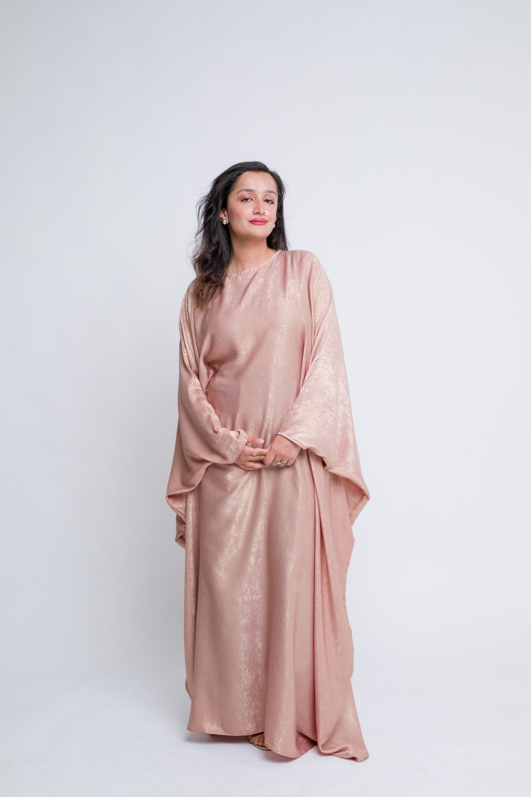 Butterfly style abaya dress in pearl blush tone