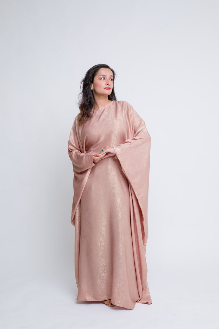 Modest pearl blush abaya for special occasions