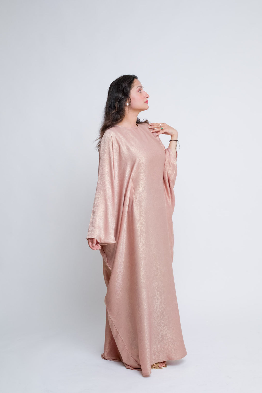 Pearl Blush butterfly abaya with soft satin shimmer
