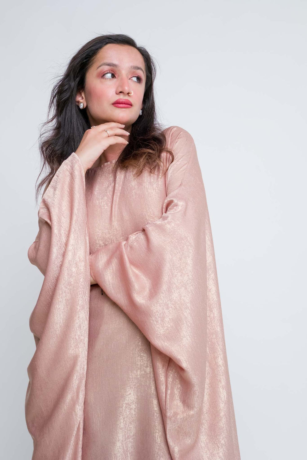 Designer abaya in soft champagne pink shade