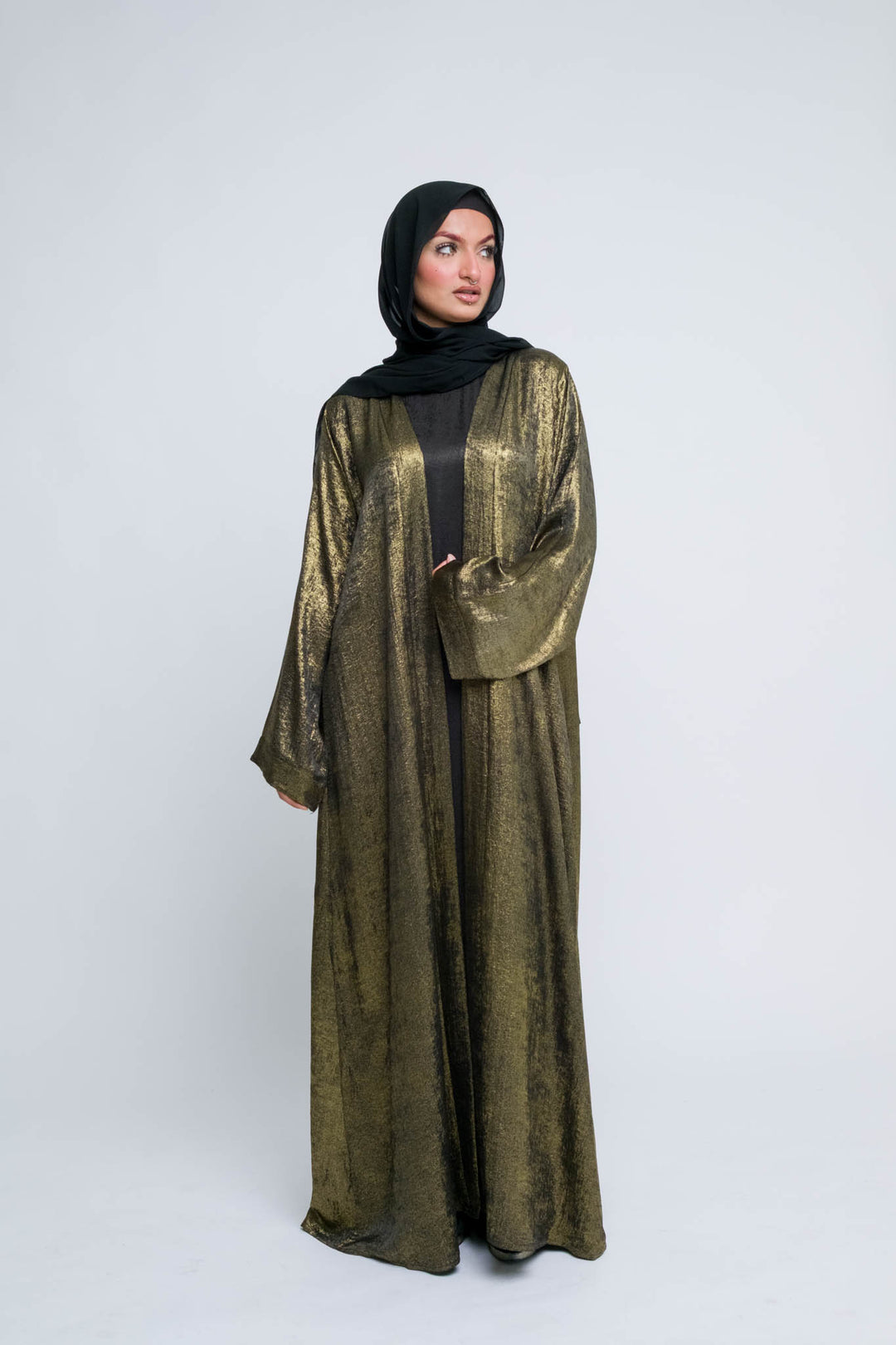Elegant Islamic wear abaya in gold shimmer finish
