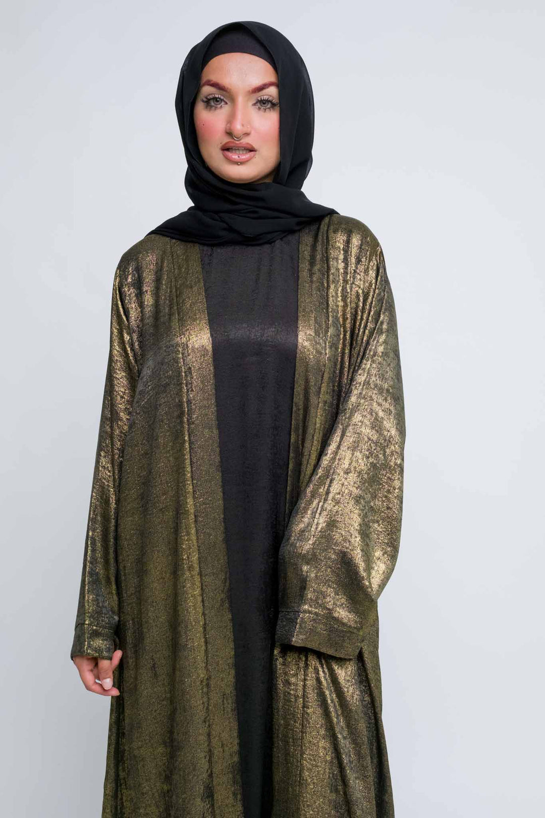 Modest evening abaya with belt and chiffon hijab
