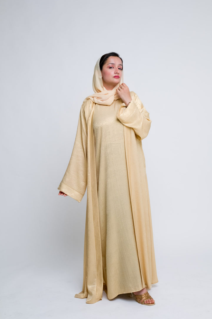 Soft gold modest abaya perfect for special occasions