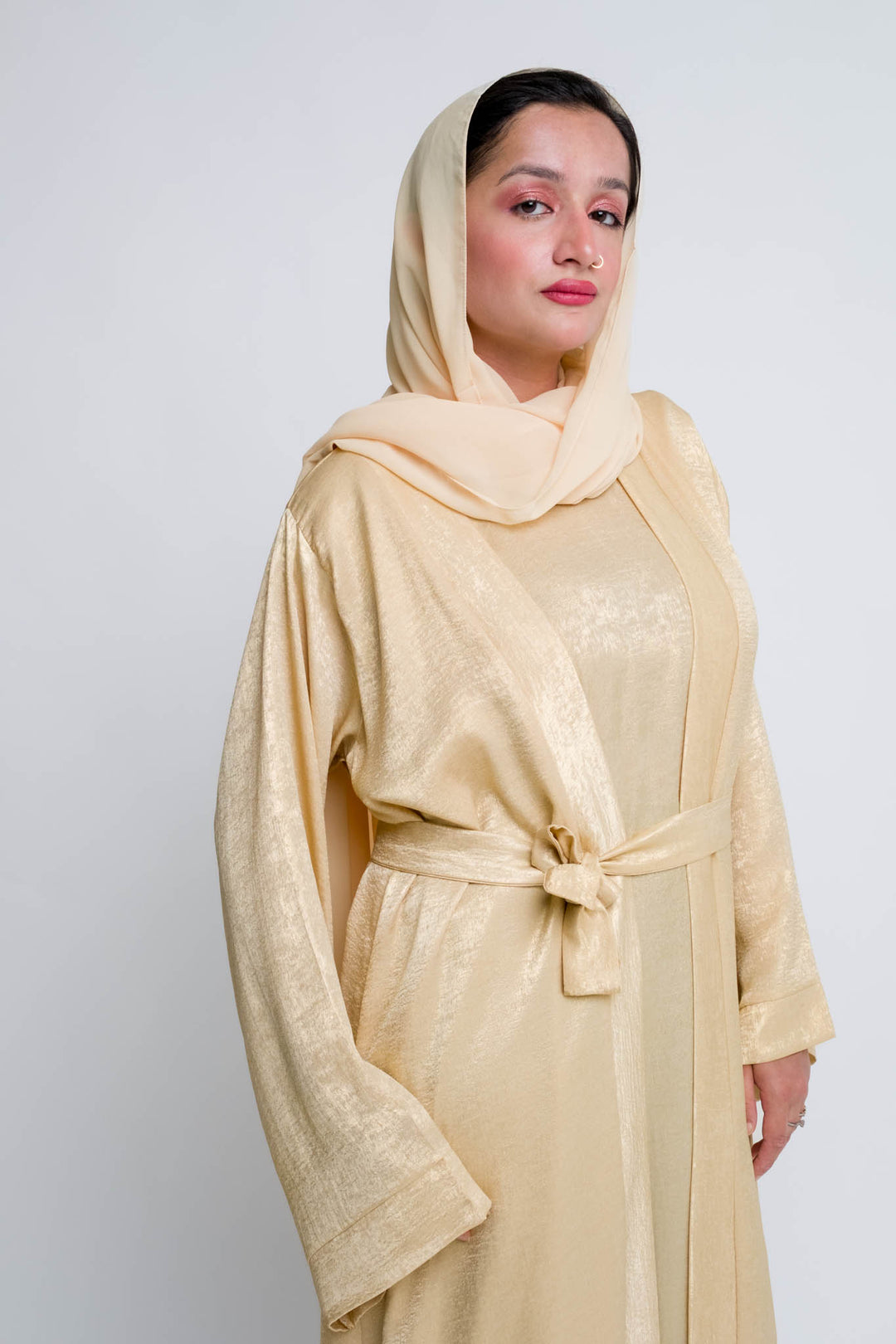 Formal abaya set in champagne for Eid and events