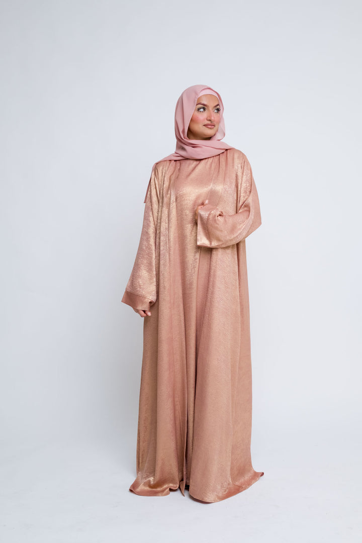 Luxury four piece rose gold abaya for formal occasions