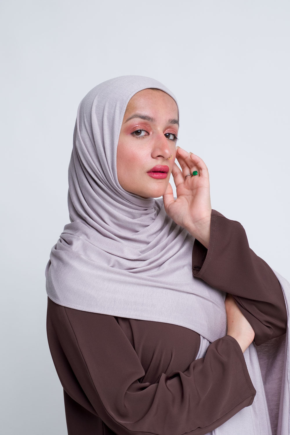 Non slip ash grey hijab, no pins needed, soft jersey.