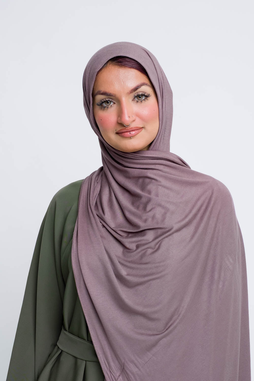 Plum jersey hijab with soft stretch for comfortable modest looks.